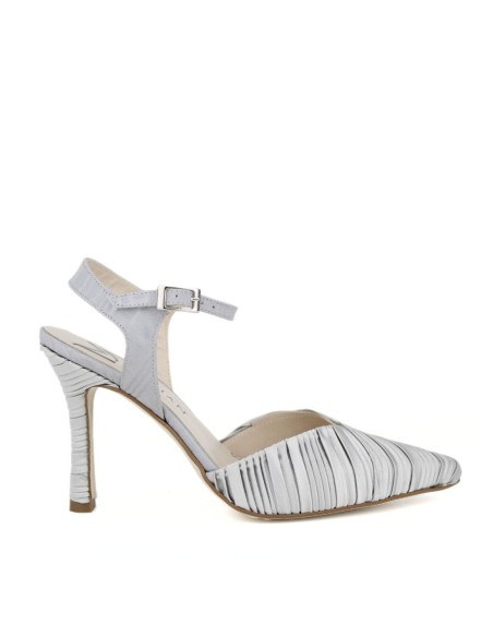Grey pleated fabric high heel pumps