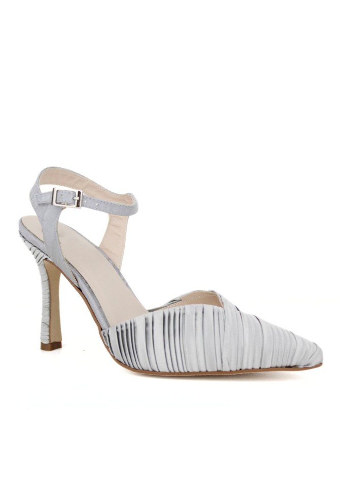 Grey pleated fabric high heel pumps