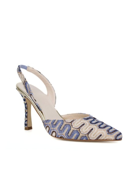Zapato destalonado de tacón con punta cerrada con tejido estampado