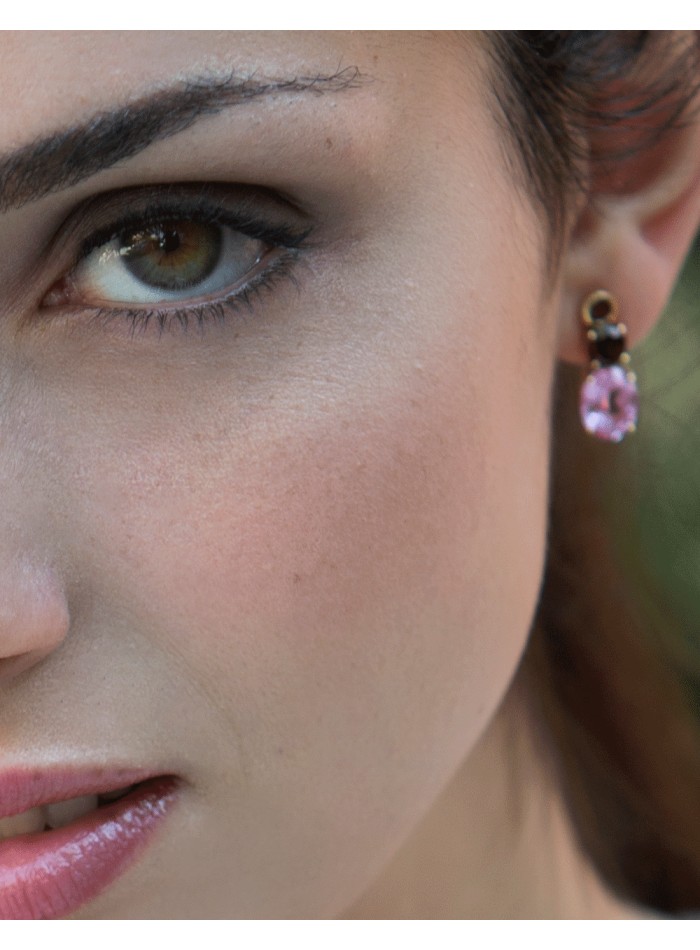 Gold earrings with ruby and garnet gems