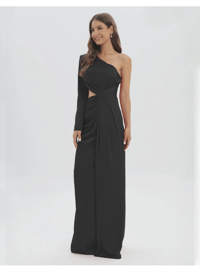 Asymmetrical Long Party Dress with Shoulder and Side Opening