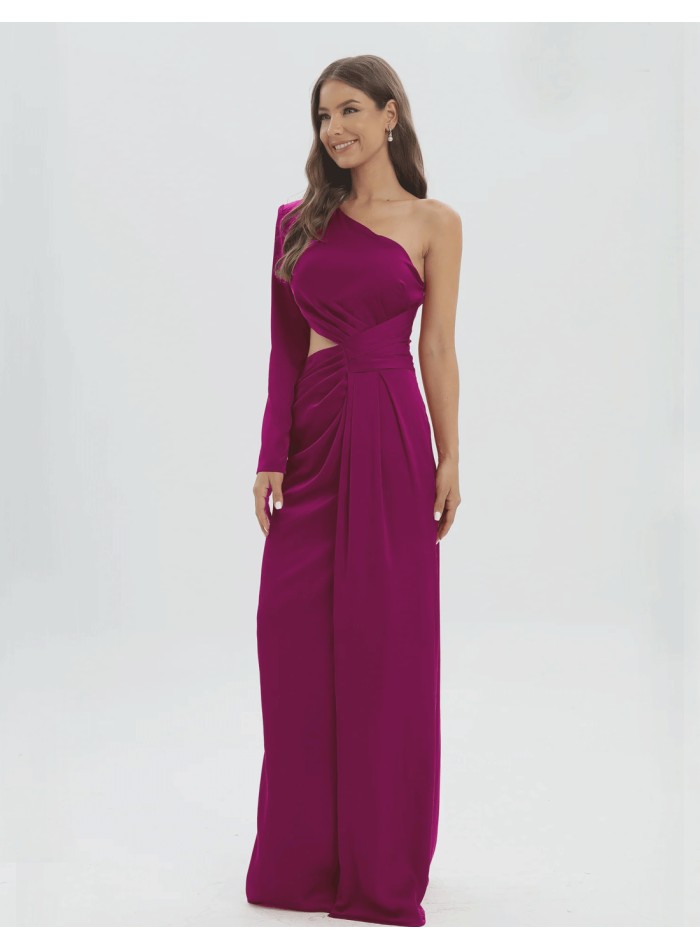 Asymmetrical Long Party Dress with Shoulder and Side Opening