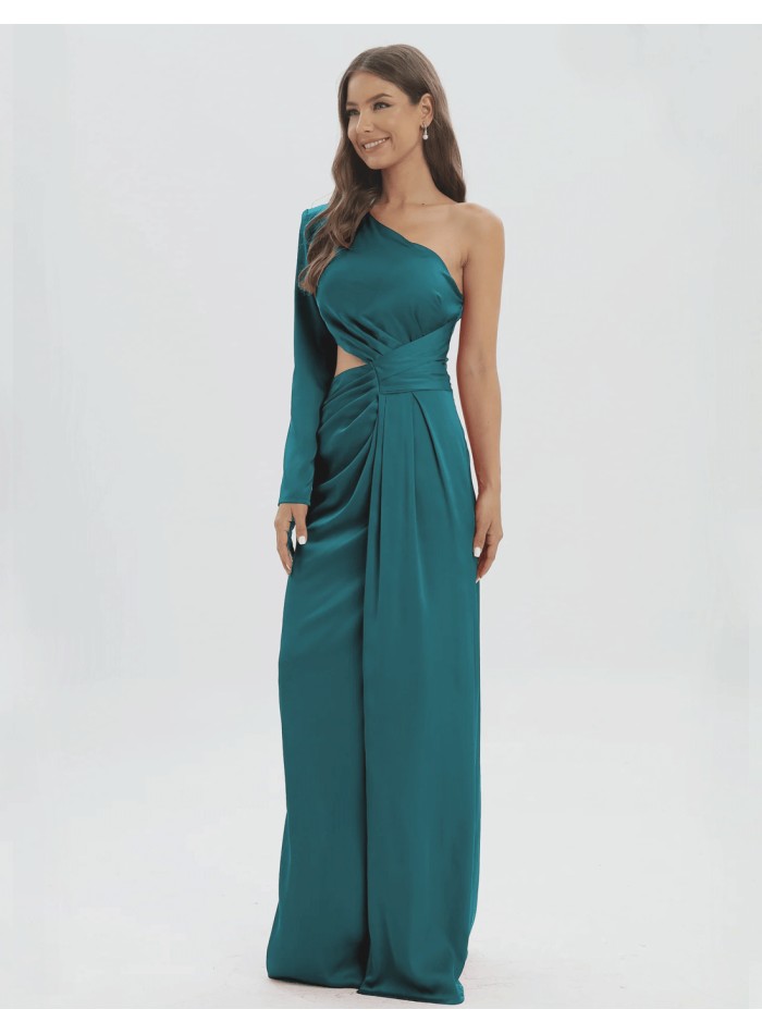 Asymmetrical Long Party Dress with Shoulder and Side Opening