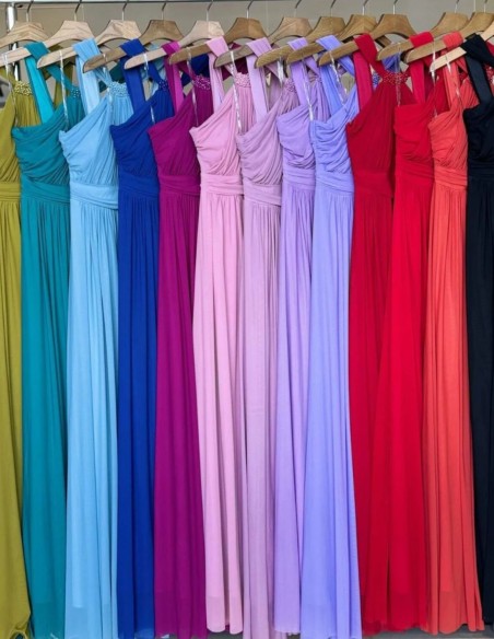 Evening Dress with Halter Neckline and Rhinestone Detailing