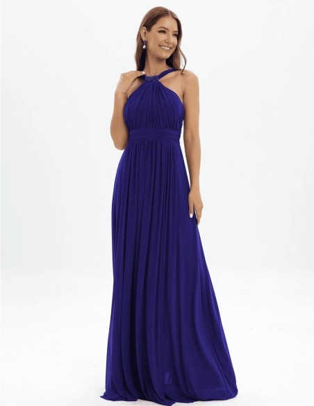 Evening Dress with Halter Neckline and Rhinestone Detailing