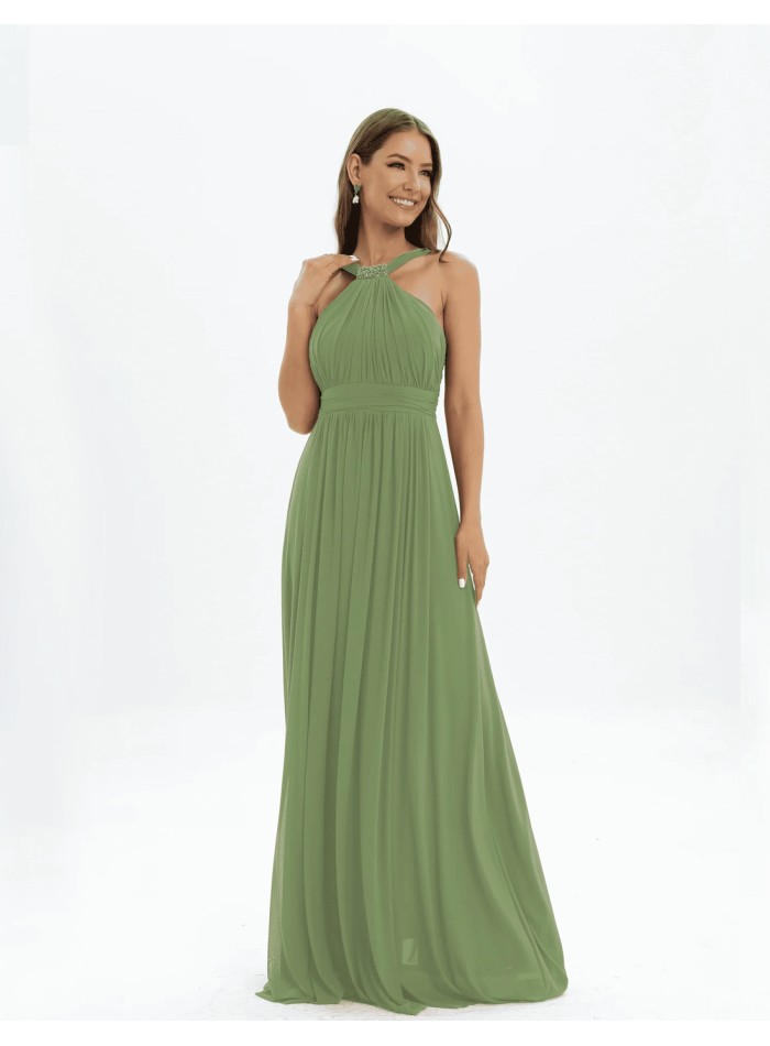 Evening Dress with Halter Neckline and Rhinestone Detailing