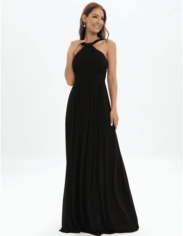 Robe de soirée longue avec encolure licou et détails en...