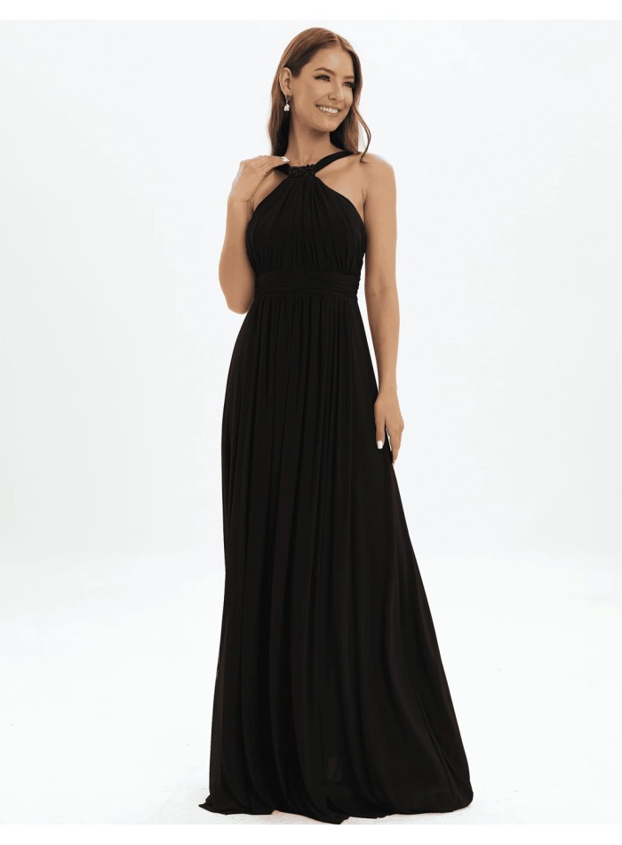 Evening Dress with Halter Neckline and Rhinestone Detailing