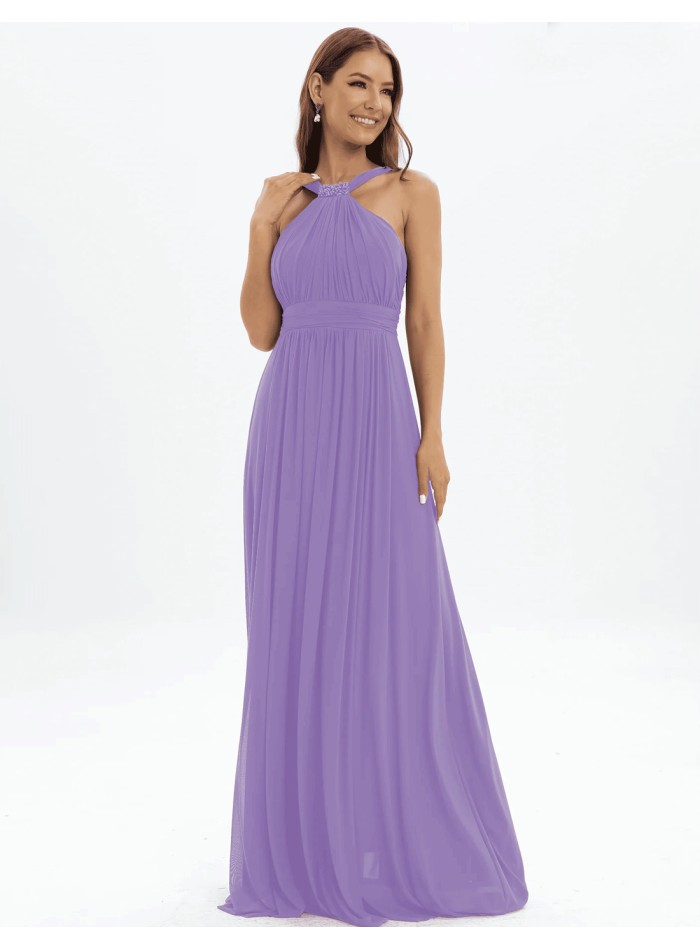 Evening Dress with Halter Neckline and Rhinestone Detailing