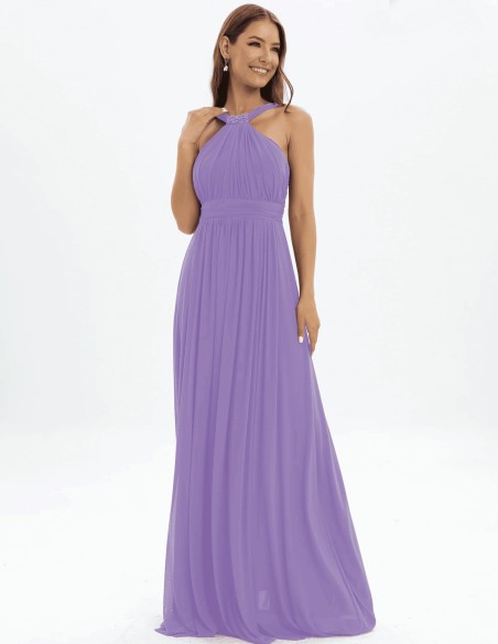 Evening Dress with Halter Neckline and Rhinestone Detailing