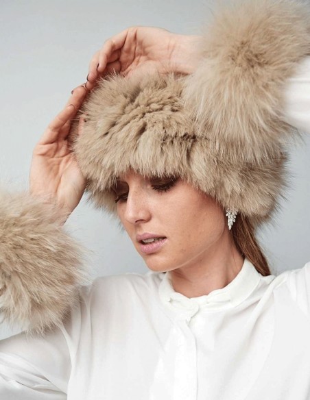 Cuello y Puños de Piel Natural de Zorro Multiposición beige