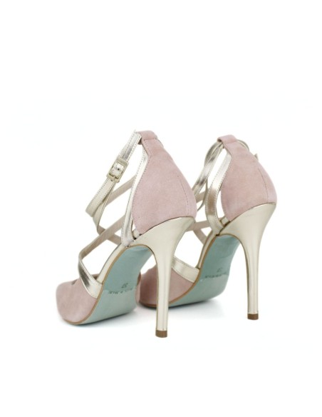 Chaussures à talon haut en daim rose avec lanières croisées