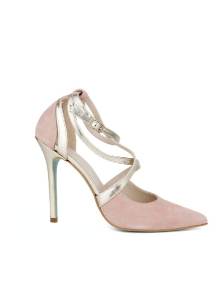 Chaussures à talon haut en daim rose avec lanières croisées