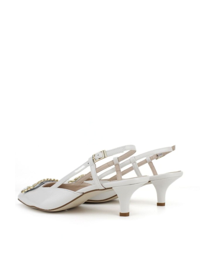 Heeled heeled white shoe with rhinestones detail