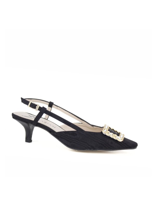 Chaussure à talon en satin noir texturé avec détails en...
