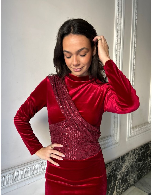Midi party dress in velvet and sequins 2