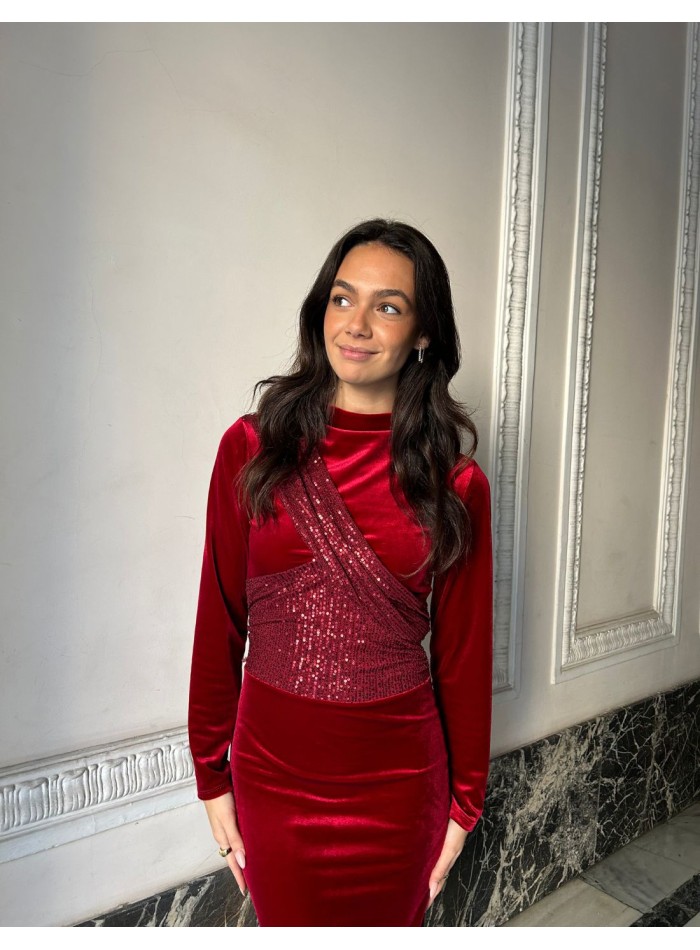 Midi party dress in velvet and sequins