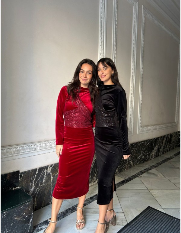Robe de soirée midi en velours et paillettes