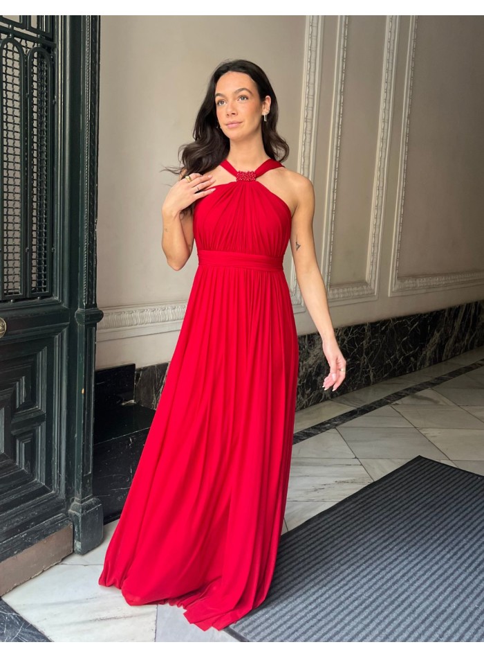 Robe de soirée longue avec encolure licou et...