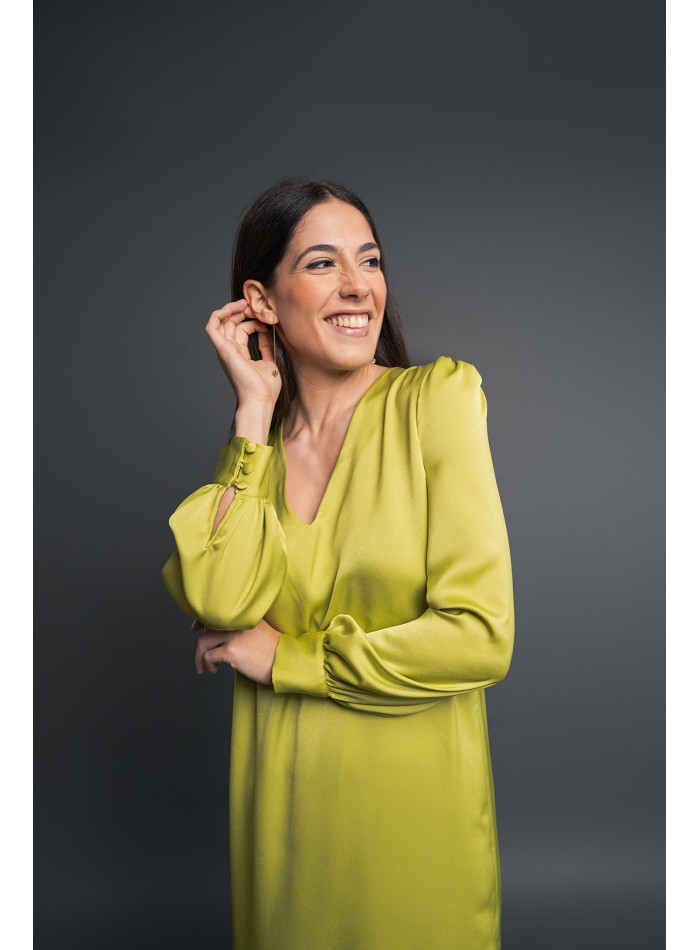 Lime green midi party dress with long sleeves