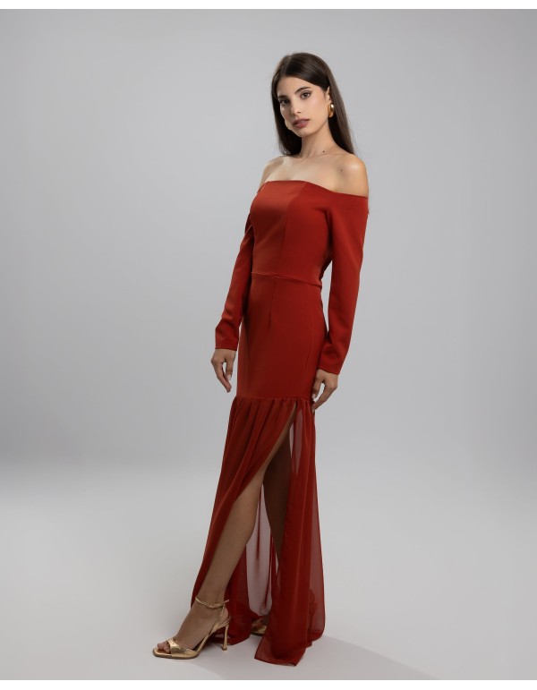 Robe longue en carreaux avec encolure bardot et jupe à... 2