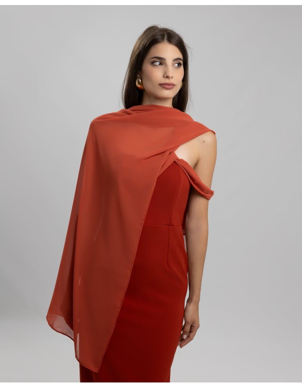 Longue robe de soirée rousse avec encolure asymétrique en... 2