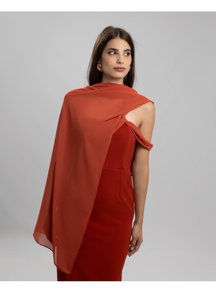 Long tile party dress with asymmetrical chiffon...