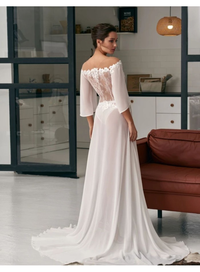 Camisón largo de novia marfil con cuerpo de...