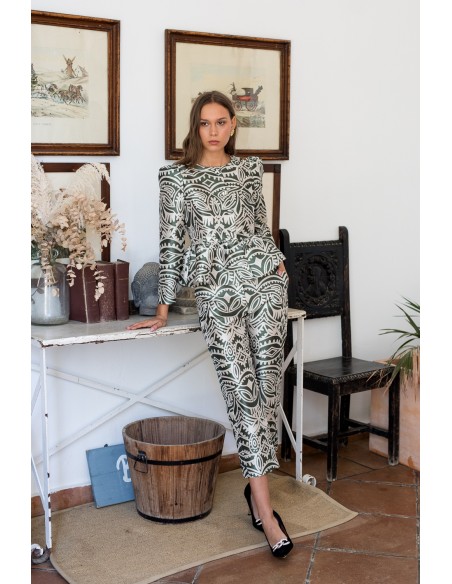 Blusa de fiesta con volante peplum y mangas abullonadas