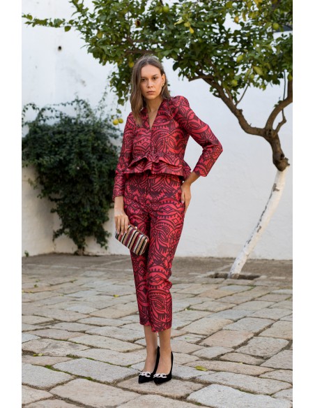 Pantalón recto midi con estampado de diseño