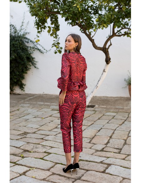 Pantalón recto midi con estampado de diseño