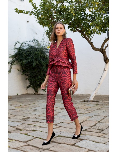 Pantalón recto midi con estampado de diseño