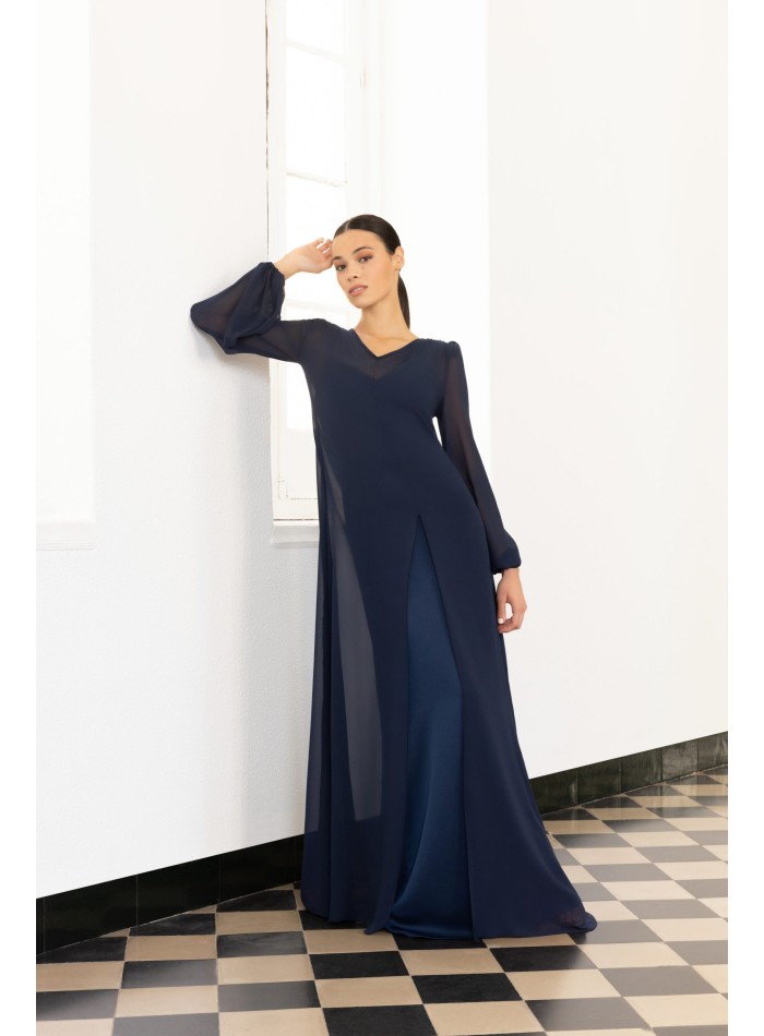 Robe de soirée longue avec caftan en mousseline de soie