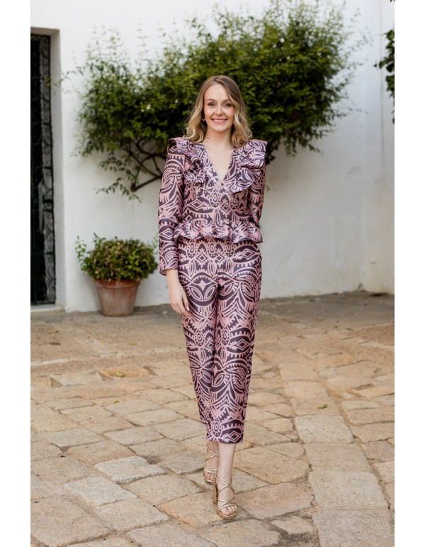 Pantalón recto de fiesta estampado rosa 2