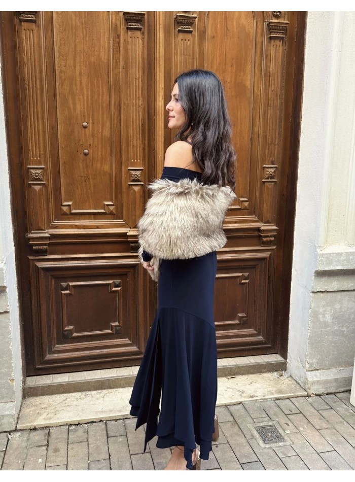 Vestido de fiesta midi con escote barco y falda...