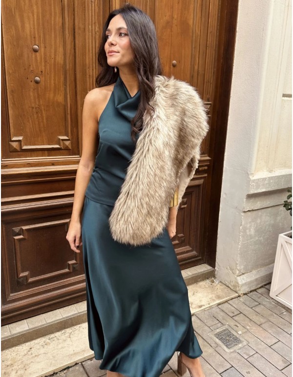 Top d'invité à col licou en satin vert 2