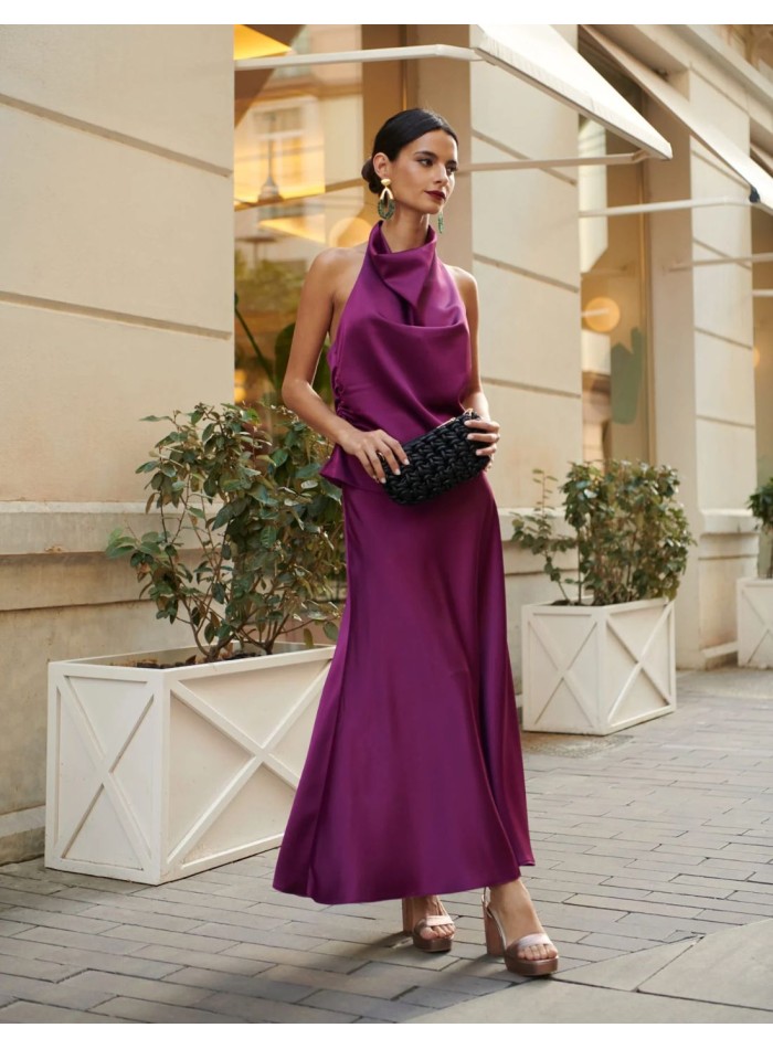 Top d'invité à col licou en satin vert