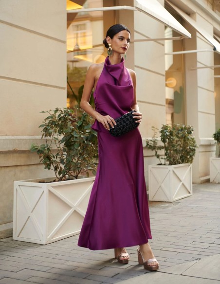 Green satin halter-necked guest top