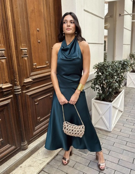 copy of Top d'invité à col licou en satin vert