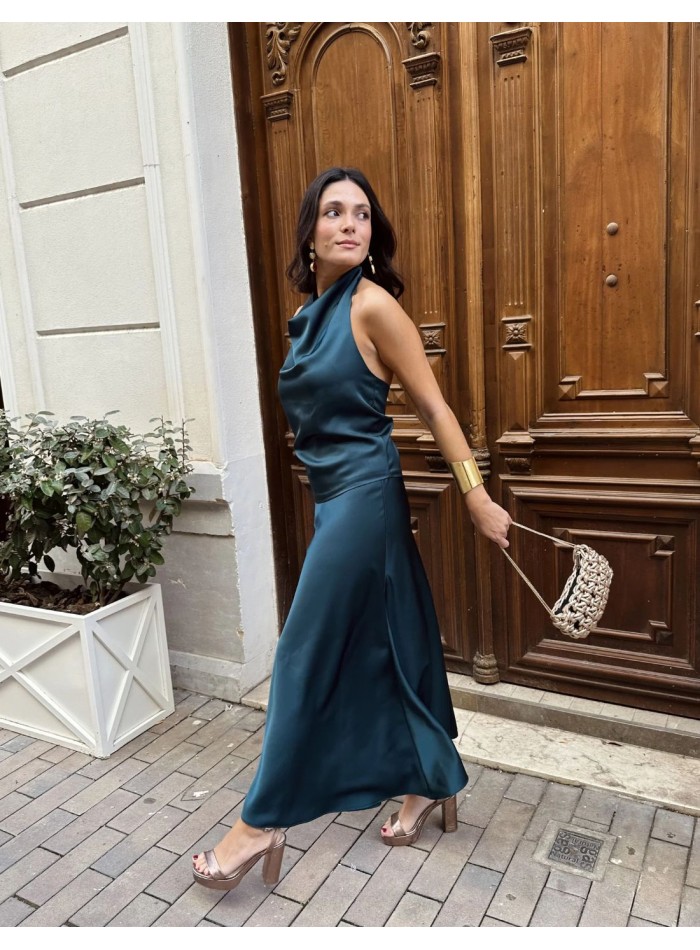 copy of Top d'invité à col licou en satin vert