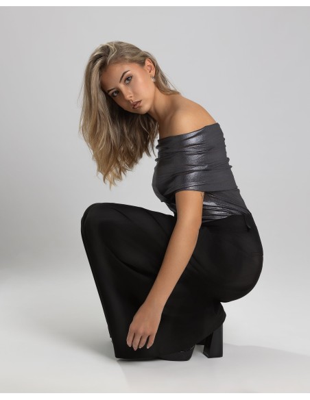Shiny party top with bardot neckline