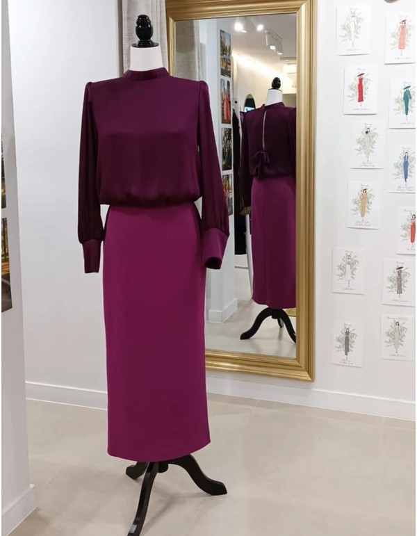 Robe de soirée midi avec chemisier en bambou et jupe... 2