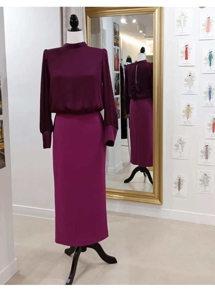 Midi party dress with bambula blouse and knit...
