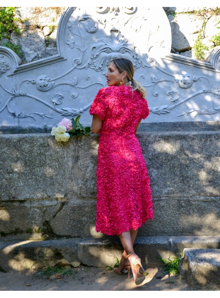 Robe de soirée midi fuchsia avec fleurs et...