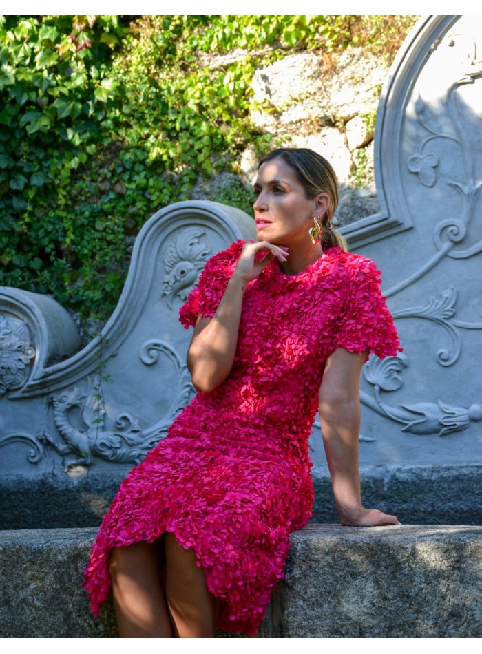 Robe de soirée midi fuchsia avec fleurs et...