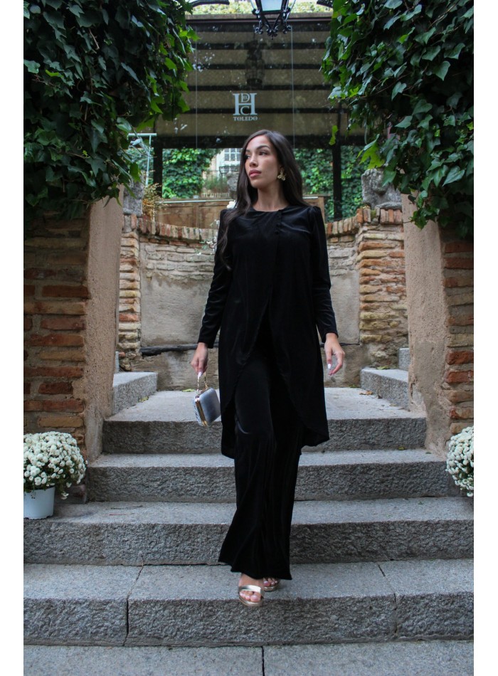 Ensemble tunique et pantalon long en velours noir