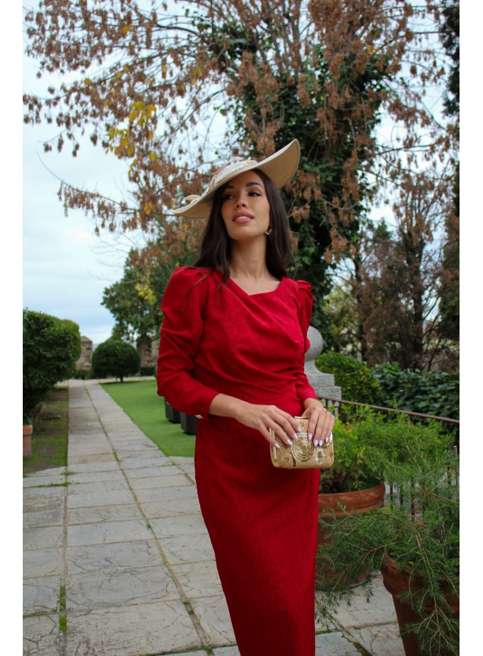 Robe d'invité midi marron à manches longues