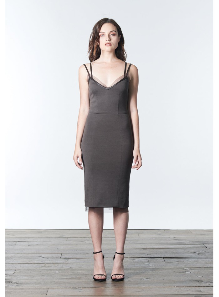 Minimalist fitted cocktail dress with double straps