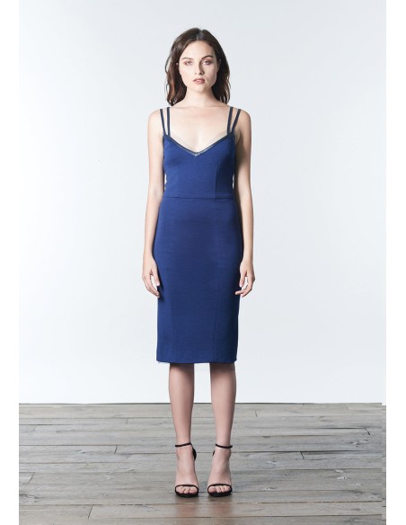 Minimalist blue cocktail dress with double straps