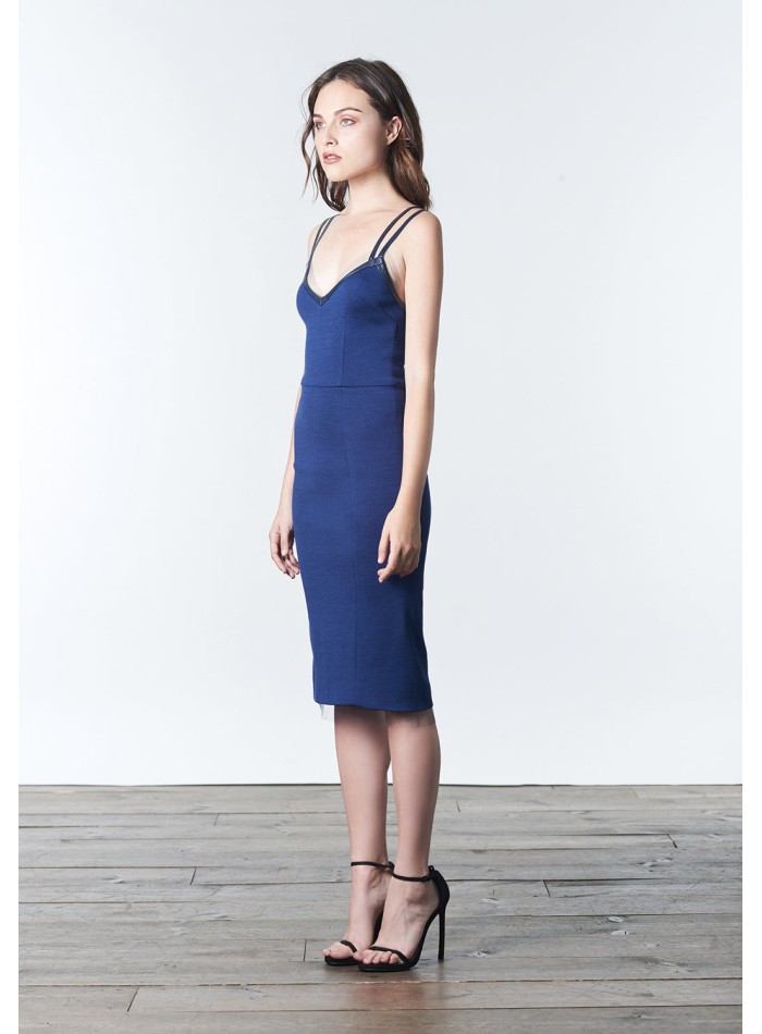 Robe de cocktail minimaliste bleue à double...